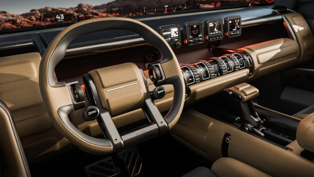 Detalle del chasis de largueros y travesaños del Hyundai Boulder con suspensión de altura variable