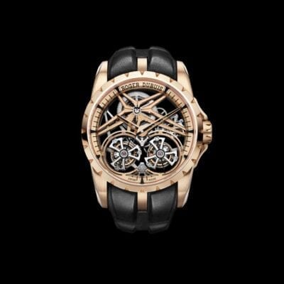 Roger Dubuis Excalibur Doble Tourbillon Volante Esqueletizado oro frontal