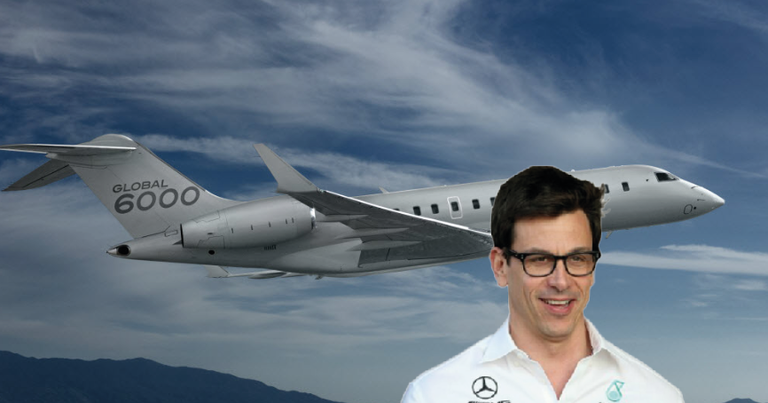 Toto Wolff, el jefe de la escudería Mercedes, tiene un Bombardier Global 6000 que puede configurarse para 17 pasajeros